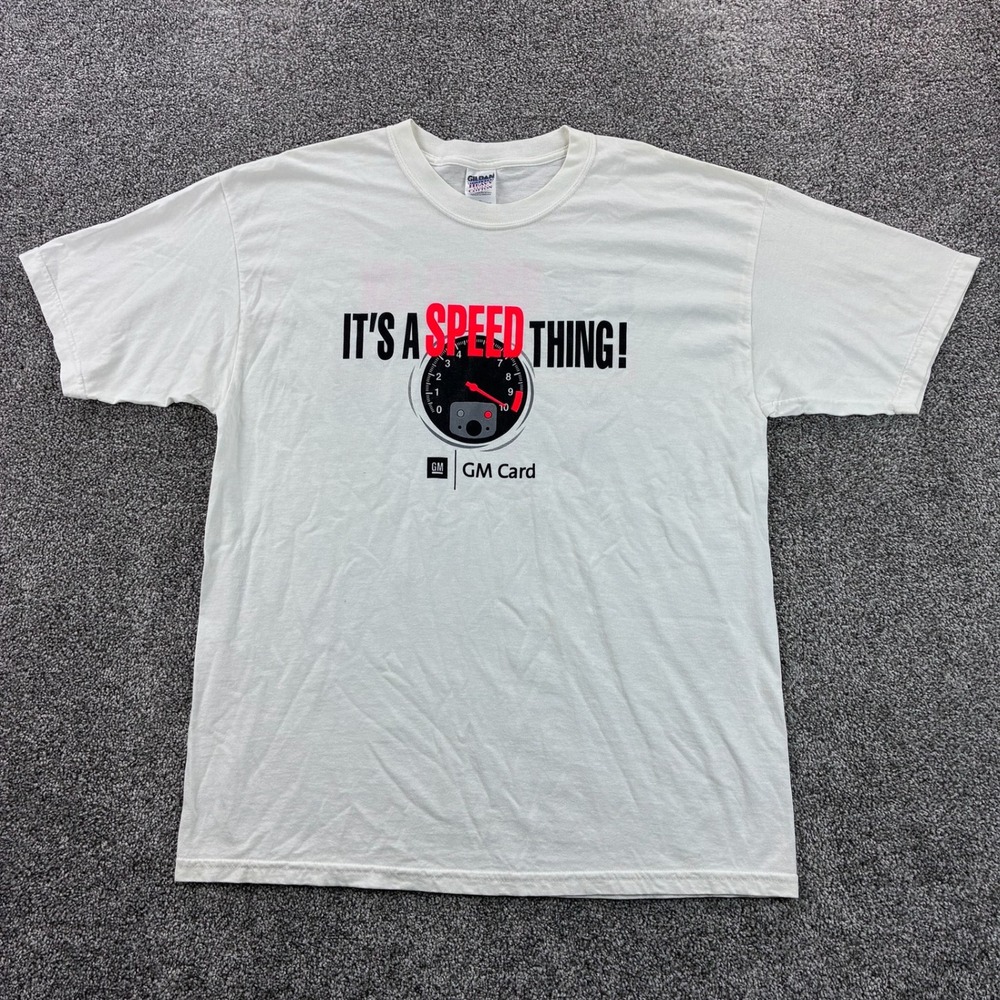 Vintage GM Card Shirt Mens XL White It's A Speed Thing General Motors Cars Auto